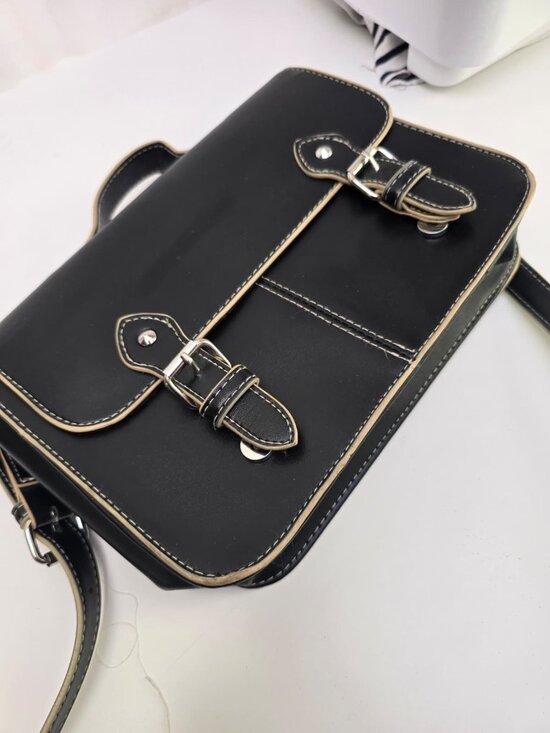 TOPSHOP Handbags - TOPSHOP Black Leather Satchel Bag – Adjustable Strap & Buckle Detail